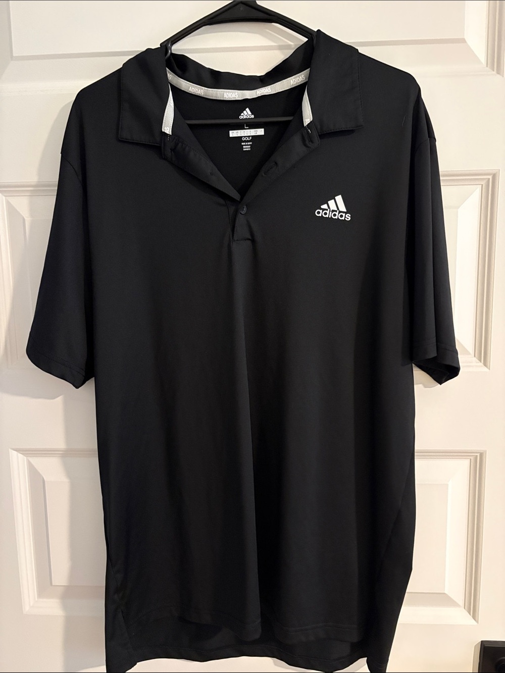 adidas Black Short Sleeve Golf Polo with White Logo